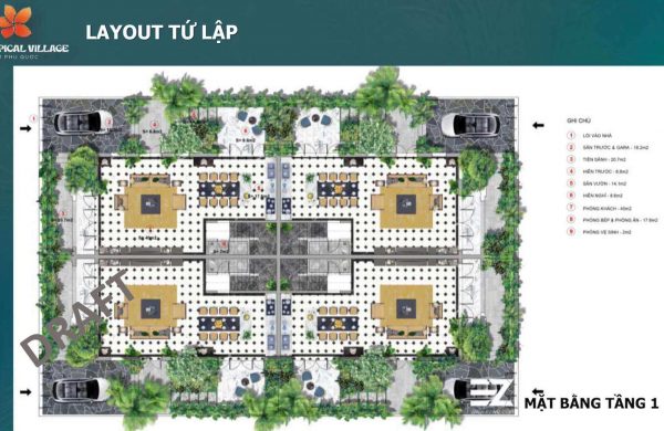 Layout biệt thự Sun Tropical Village tứ lập tầng 1